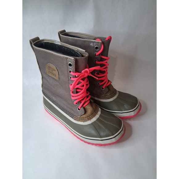 Sorel Premium Size 7 Waterproof PinkCanvas Lace Up Duck Boots Warm Lining Womens - Picture 1 of 10